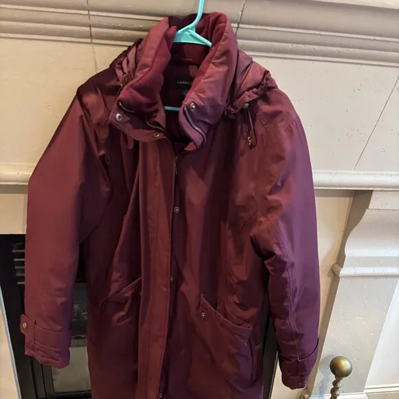 Lands End Women's Winter Long Jacket, L 14-16, Puffy Shell, Maroon - Picture 1 of 12